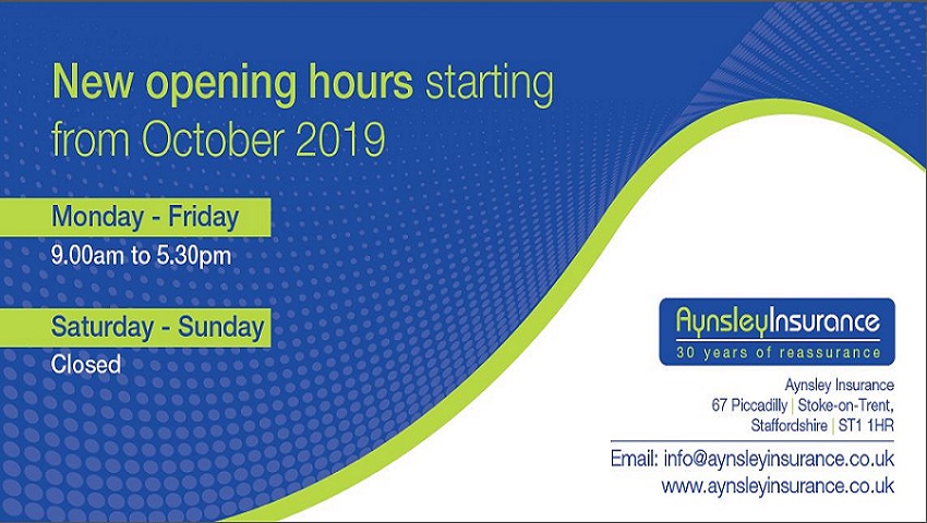 New opening hours effective from October 2019